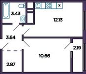 Планировка 2-комнатной квартиры, 33,86 м2