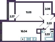 Планировка 2-комнатной квартиры, 36,91 м2