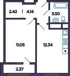 Планировка 1-комнатной квартиры, 34,61 м2