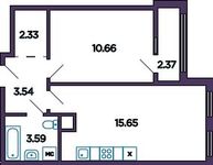 Планировка 2-комнатной квартиры, 36,98 м2