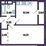 Планировка 1-комнатной квартиры, 34,85 м2