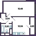 Планировка 1-комнатной квартиры, 33,41 м2