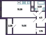 Планировка 1-комнатной квартиры, 36,78 м2
