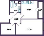 Планировка 1-комнатной квартиры, 38,47 м2