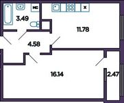 Планировка 2-комнатной квартиры, 37,25 м2