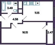 Планировка 2-комнатной квартиры, 36,63 м2