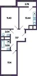 Планировка 2-комнатной квартиры, 46,59 м2