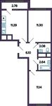 Планировка 2-комнатной квартиры, 45,99 м2