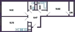 Планировка 2-комнатной квартиры, 53,4 м2