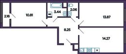 Планировка 2-комнатной квартиры, 53,81 м2