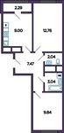 Планировка 2-комнатной квартиры, 45,31 м2