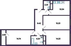 Планировка 3-комнатной квартиры, 71,78 м2