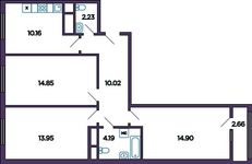 Планировка 3-комнатной квартиры, 71,64 м2