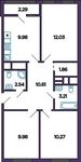 Планировка 3-комнатной квартиры, 61,34 м2