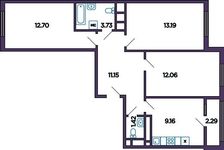 Планировка 3-комнатной квартиры, 64,6 м2