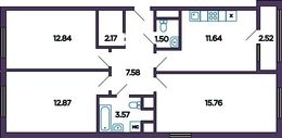 Планировка 3-комнатной квартиры, 69,22 м2