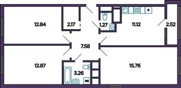 Планировка 3-комнатной квартиры, 68,15 м2