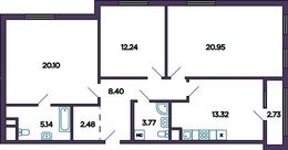 Планировка 3-комнатной квартиры, 87,81 м2