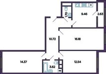 Планировка 3-комнатной квартиры, 69,72 м2