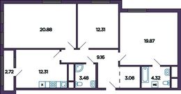 Планировка 3-комнатной квартиры, 86,82 м2