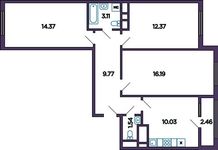 Планировка 3-комнатной квартиры, 68,65 м2
