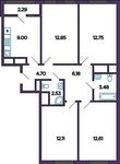 Планировка 4-комнатной квартиры, 77,38 м2