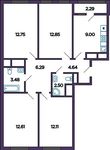 Планировка 4-комнатной квартиры, 77,39 м2