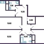 Планировка 4-комнатной квартиры, 92,21 м2