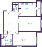 Планировка 2-комнатной квартиры, 53,5 м2