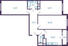 Планировка 3-комнатной квартиры, 67,2 м2