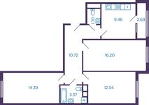 Планировка 3-комнатной квартиры, 69,72 м2