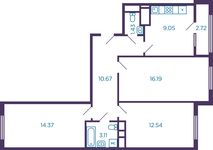 Планировка 3-комнатной квартиры, 67,5 м2