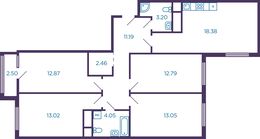 Планировка 4-комнатной квартиры, 90,6 м2