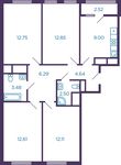 Планировка 4-комнатной квартиры, 76,2 м2
