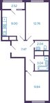 Планировка 2-комнатной квартиры, 45,31 м2