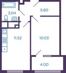 Планировка 1-комнатной квартиры, 30,3 м2