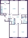 Планировка 4-комнатной квартиры, 76,1 м2