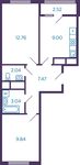 Планировка 2-комнатной квартиры, 44,1 м2
