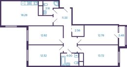 Планировка 4-комнатной квартиры, 90,8 м2