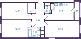 Планировка 3-комнатной квартиры, 66,9 м2