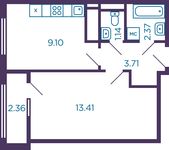 Планировка 1-комнатной квартиры, 29,9 м2