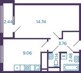 Планировка 1-комнатной квартиры, 31,3 м2