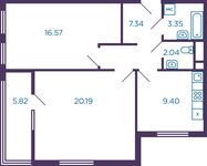 Планировка 1-комнатной квартиры, 38,24 м2