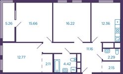 Планировка 3-комнатной квартиры, 81,77 м2