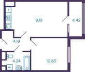 Планировка 1-комнатной квартиры, 40,66 м2