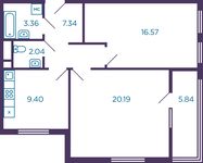 Планировка 2-комнатной квартиры, 61,82 м2