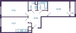 Планировка 2-комнатной квартиры, 54,31 м2