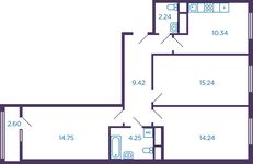 Планировка 3-комнатной квартиры, 71,78 м2