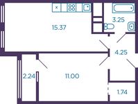 Планировка 1-комнатной квартиры, 36,73 м2