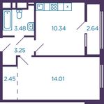 Планировка 1-комнатной квартиры, 34,32 м2